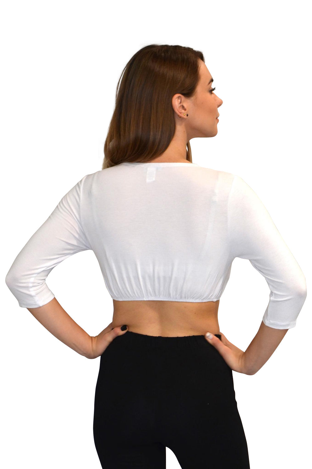 3/4 Sleeve Cropped Layering Shell in Viscose Spandex - Women's and Plus Sizes